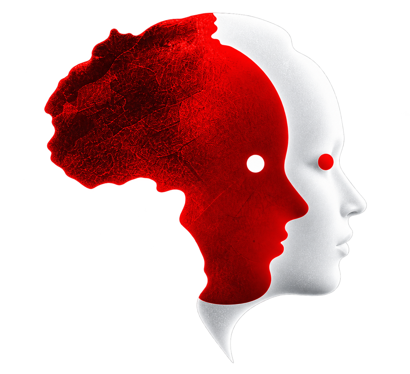 Dual-tone face illustration representing people and technology